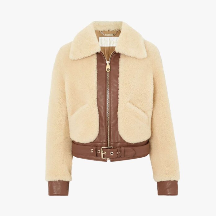 Chloé belted leather-trimmed shearling jacket