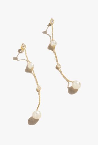 Mizuki 14-karat gold, pearl and diamond earrings wedding guest dress code