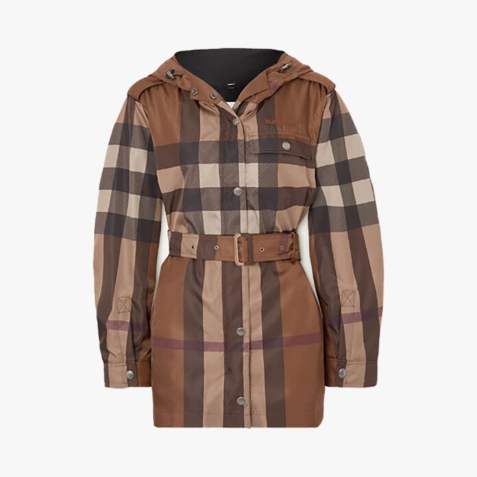 Burberry belted checked shell jacket