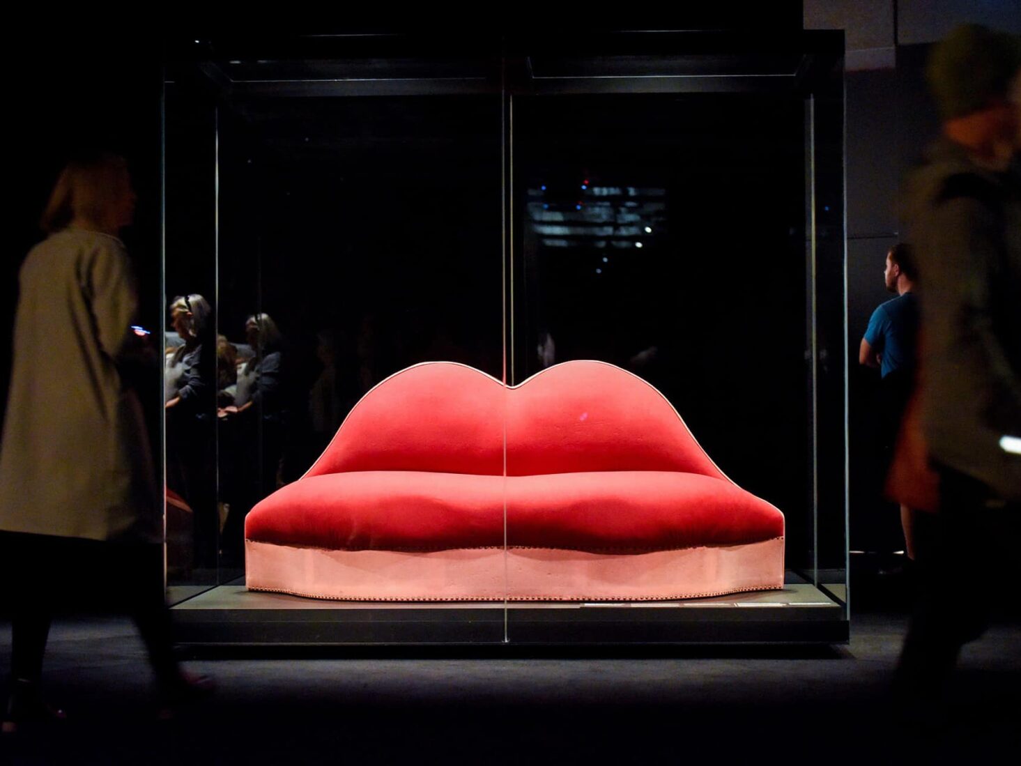 Salvador Dalí's 'Mae West Lips sofa', exhibited at Te Papa, The National Museum of New Zealand in Wellington, 12 June 2021