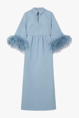 Huishan Zhang Antonia feather-trimmed cotton midi dress