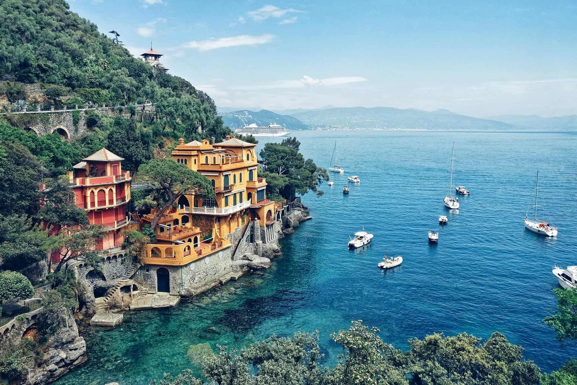 Villas Near The Mediterranean Sea In Portofino, Italy Stock Photo