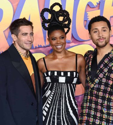 jake Gyllenhaal, gabrielle union and jaboukie young-white at the premiere of strange world