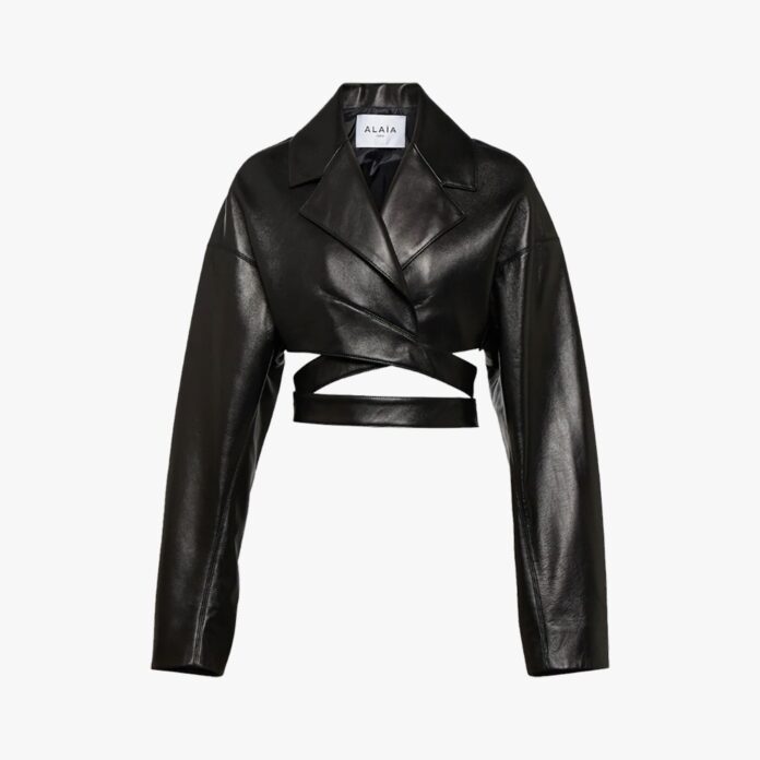 Alaïa cross-over cropped leather jacket