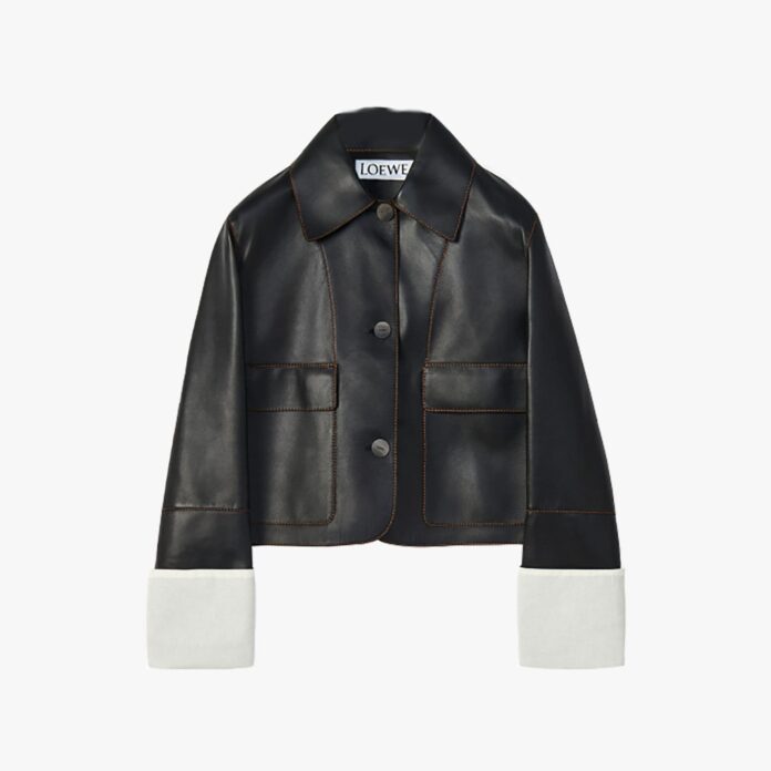 Loewe contrast-cuff cropped leather jacket