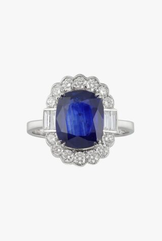 Sapphire and diamond cluster ring