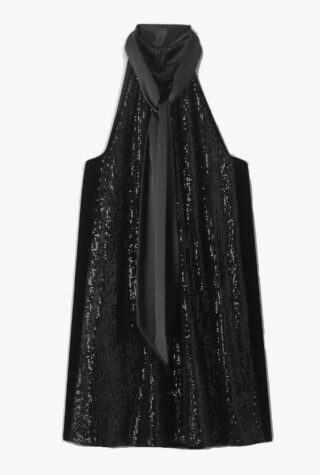 Me+Em Silk-Blend Sequin Short Swing Dress + Tie