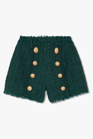 Balmain frayed button-embellished bouclé shorts