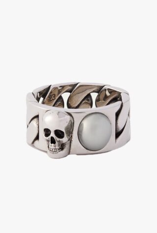 Alexander MCQueen skull burnished silver tone faux pearl ring