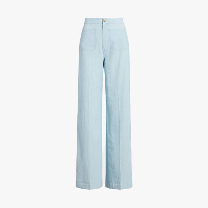 Cotton chambray wide-leg flare trousers
