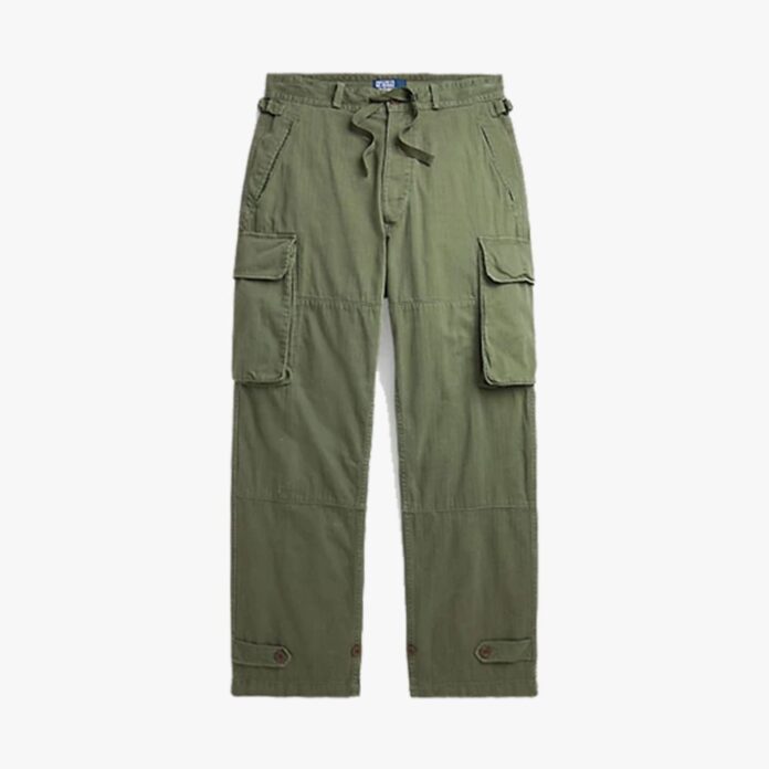 Relaxed-fit herringbone cargo trousers