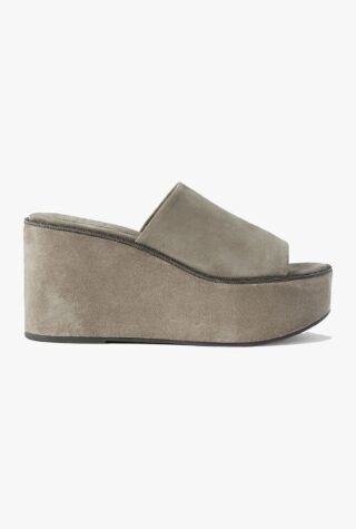 Brunello Cucinelli bead-embellished suede wedge mules