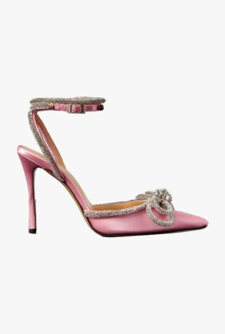 Mach & Mach double bow crystal-embellished silk-satin point-toe pumps