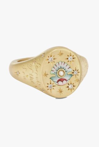 Cece Jewellery 8ct Gold Clam and Pearl signet ring