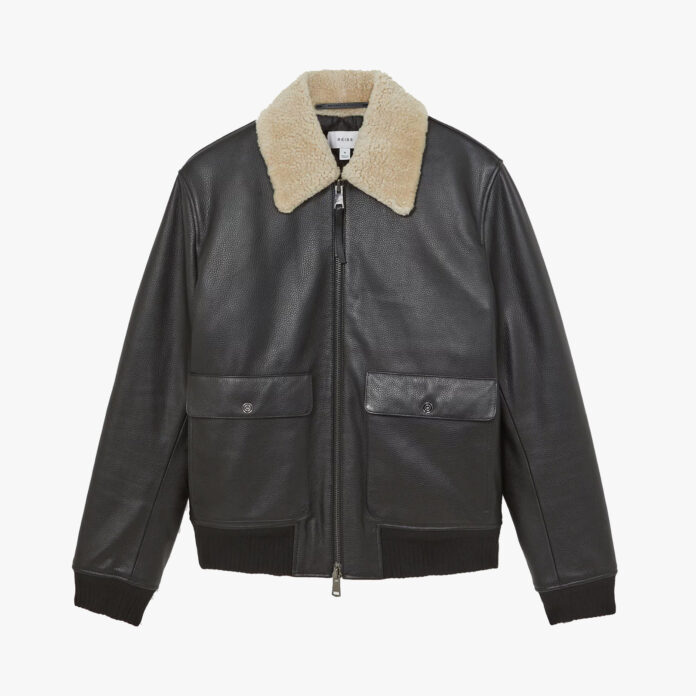 reiss shearling bomber jacket