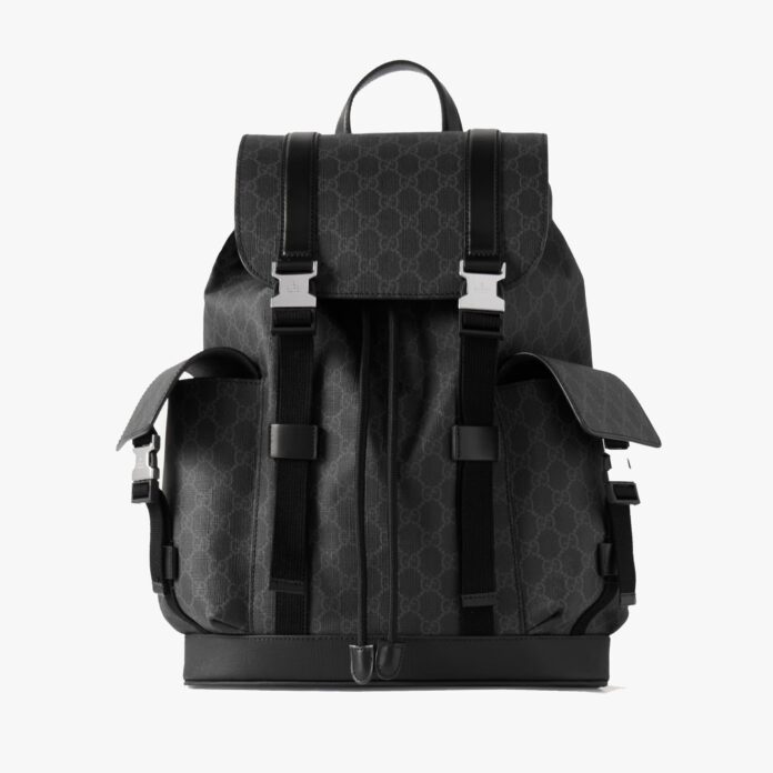 Gucci leather-trimmed canvas backpack
