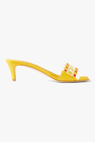 Manolo Blahnik Moremu 50 raffia-trimmed mules