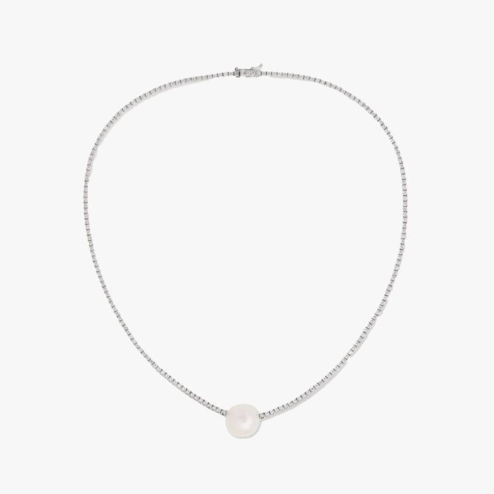Mizuki Eve 18-karat white gold, pearl and diamond necklace