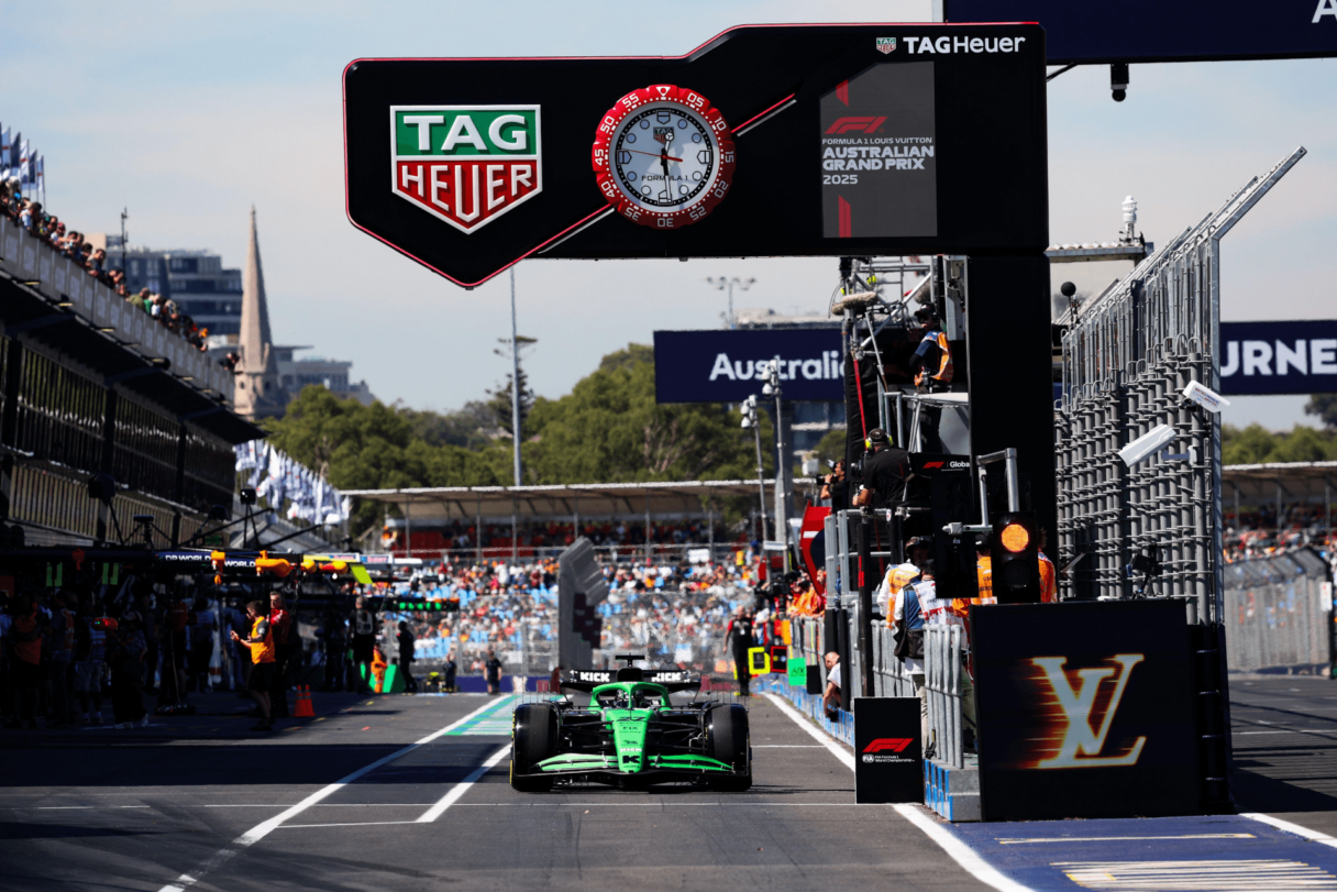 TAG Heuer, and a giant version of its Formula 1 watch, on timing duties at the Australian Grand Prix, 14 March 2025