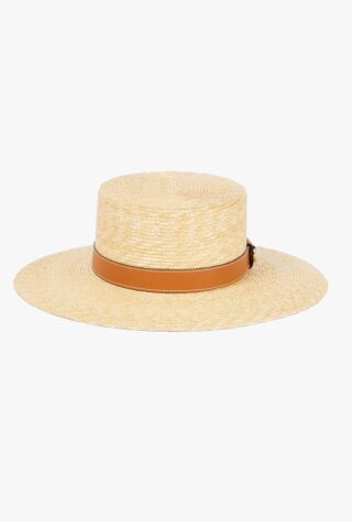 Gucci GG leather-trimmed straw boater hat