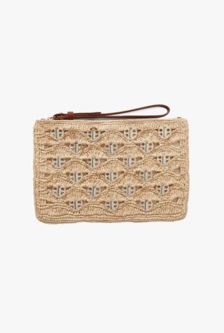 Rabane chainmail-embellished raffia pouch