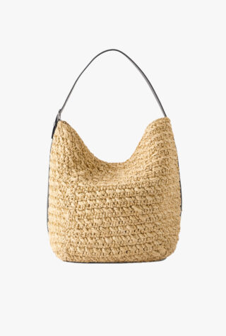 Toteme Leather-trimmed raffia shoulder bag