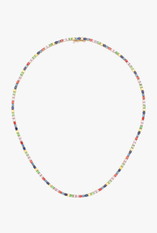 Roxanne First yellow gold Graduated Rainbow sapphire tennis necklace