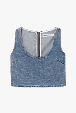 Self-Portrait crystal-embellished denim top