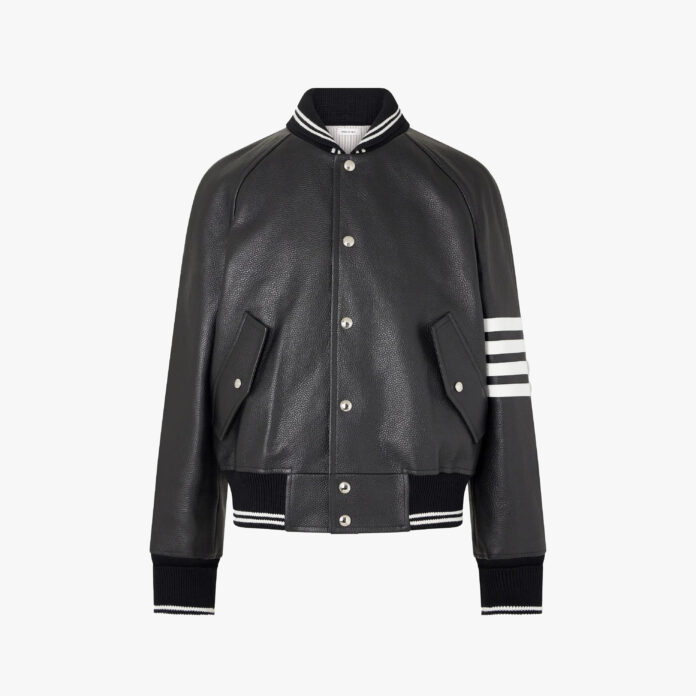 Thom Browne Oversized Striped Leather Bomber Jacket