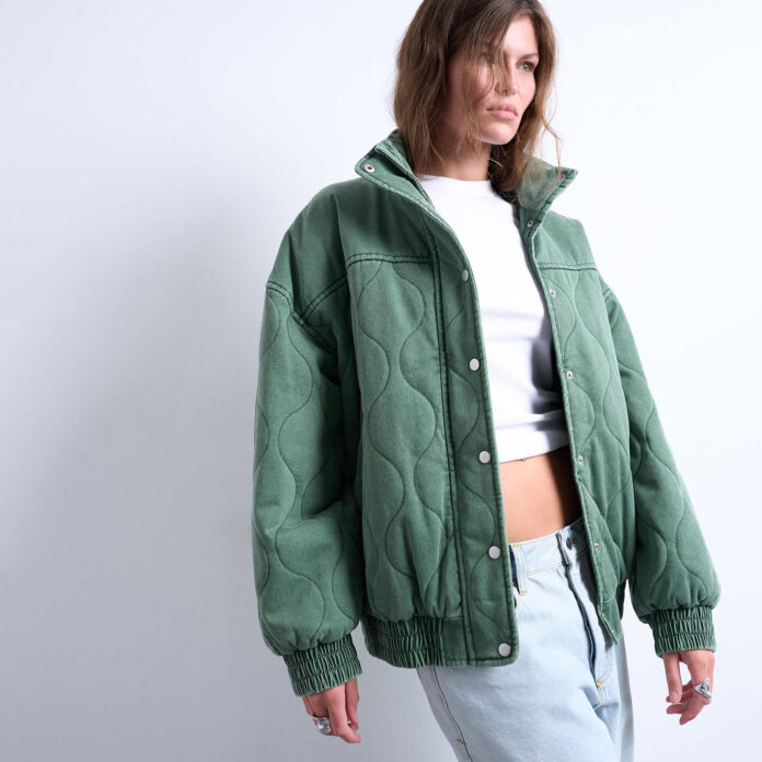 topshop Acid wash quilted bomber jacket