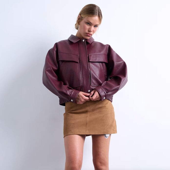 topshop Faux leather bubble bomber jacket