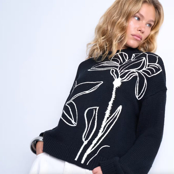 Knitted embroidered floral jumper
