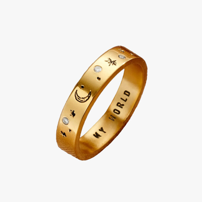Posh Totty personalised moon & starburst diamond ring